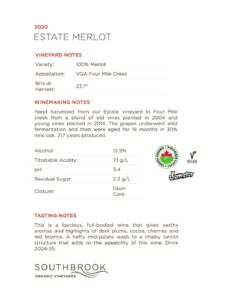 Southbrook Organic Vineyards Estate Merlot 2020